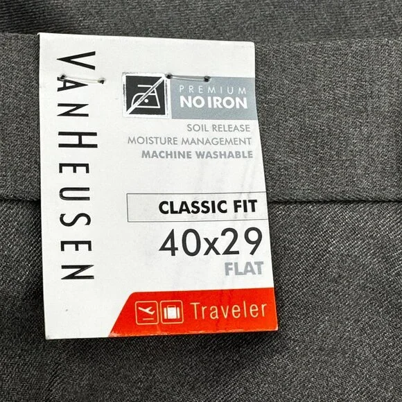 Van Heusen Men's Size 40x29 Pant Traveler Classic Fit Flat Front Gray New - Picture 6 of 16